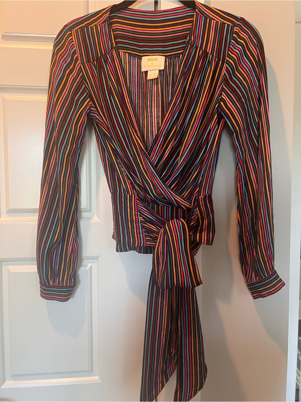 Maeve Multicolor Striped Wrap Blouse